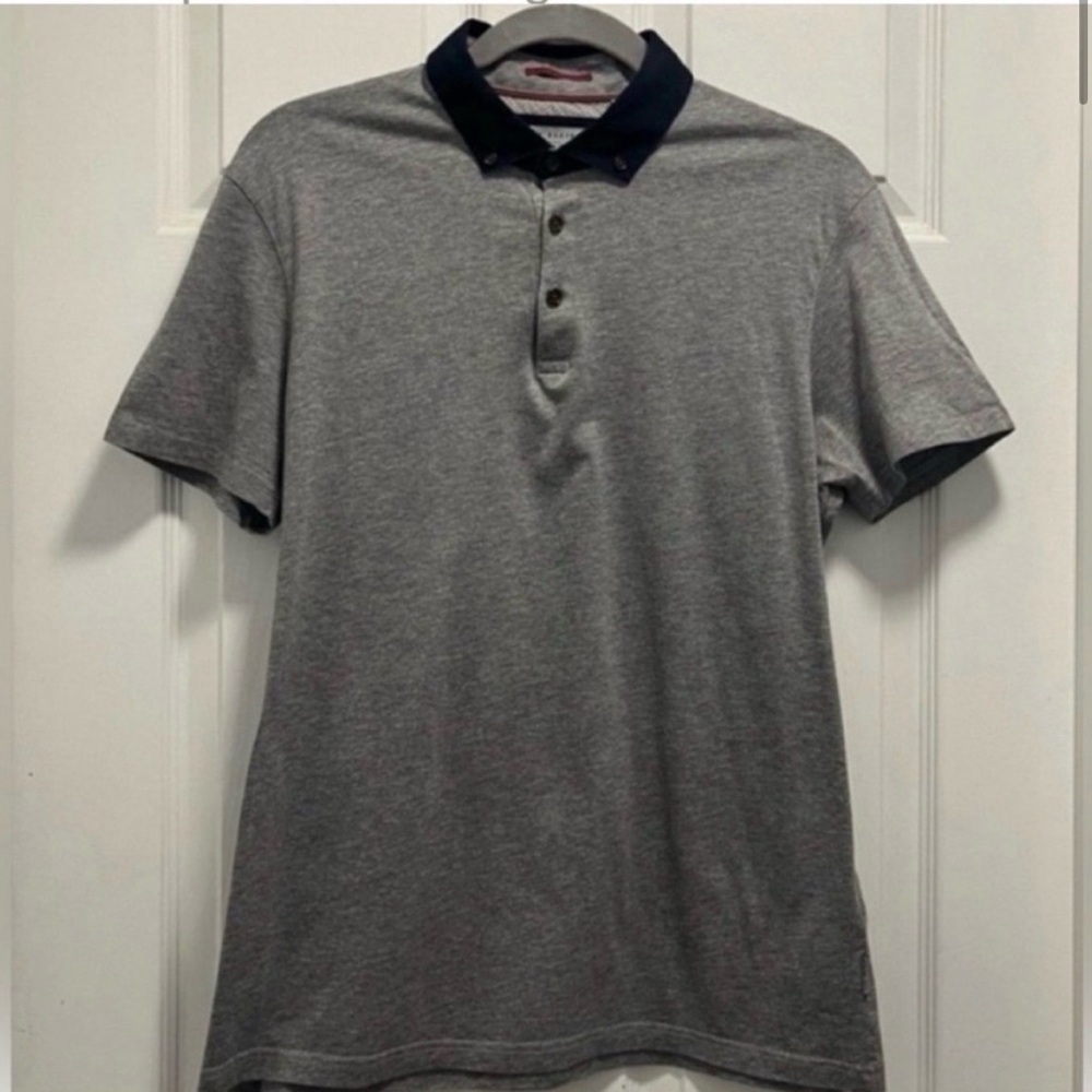 Ted Baker Jefnor Gray Polo Shirt/ Black Collar - MED - Ted Bake Size 3 - EUC